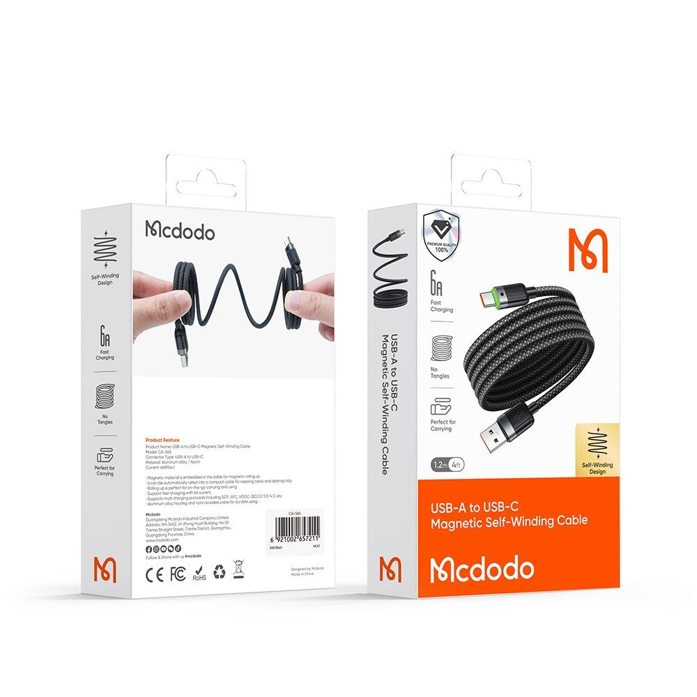 Cavo Dati e Ricarica USB-A - USB-C McDodo CA-5650 Self Winding, 66W, 1.2m, Nero
