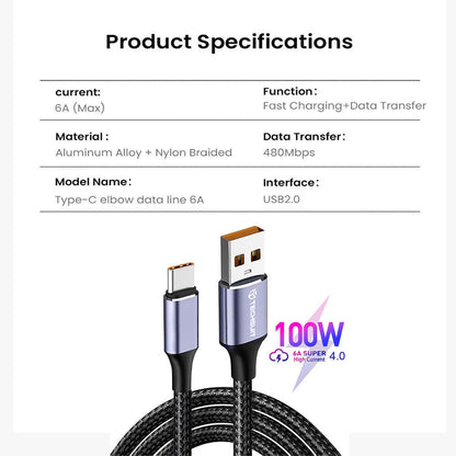 Cavo Dati e Ricarica USB-A - USB-C Techsuit PCB018, 100W, 1m, Nero