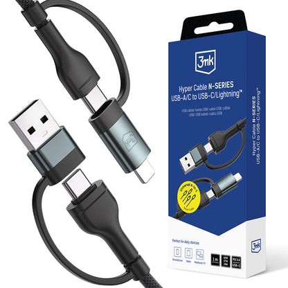 Cavo Dati e Ricarica USB-A / USB-C - USB-C / Lightning 3MK Hyper N, 60W, 1.2m, Nero