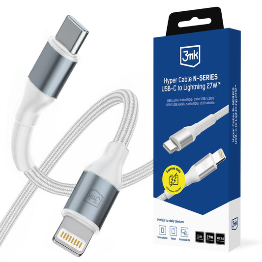Cavo Dati e Ricarica USB-C - Lightning 3MK Hyper N, 27W, 1m, Bianco