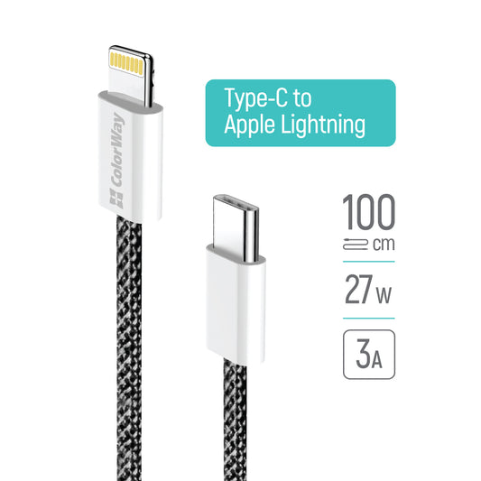 Cavo Dati e Ricarica USB-C - Lightning ColorWay CW-CBPDCL061, 27W, 1m, Nero