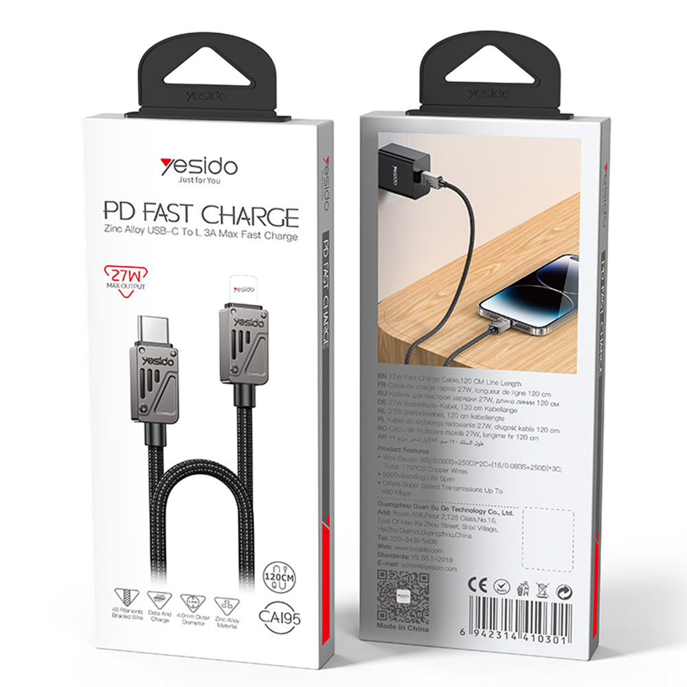 Cavo Dati e Ricarica USB-C - Lightning Yesido CA195, 27W, 1.2m, Nero