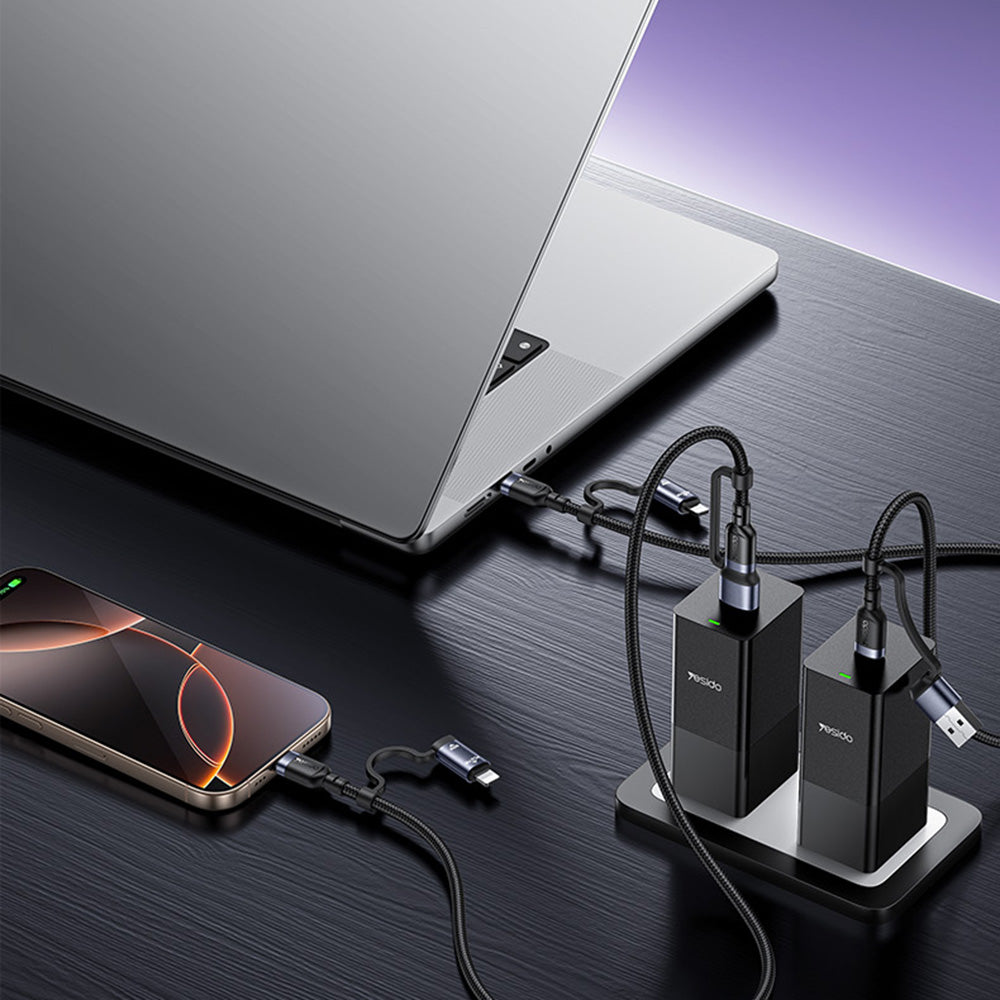 Cavo dati e ricarica USB-C / USB-A - USB-C / Lightning Yesido CA200, 60W, 1,2m, Nero