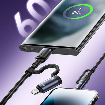Cavo dati e ricarica USB-C / USB-A - USB-C / Lightning Yesido CA200, 60W, 1,2m, Nero