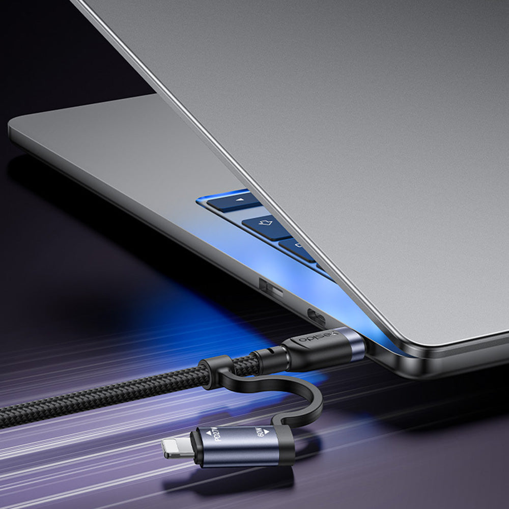 Cavo dati e ricarica USB-C / USB-A - USB-C / Lightning Yesido CA200, 60W, 1,2m, Nero