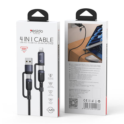 Cavo dati e ricarica USB-C / USB-A - USB-C / Lightning Yesido CA200, 60W, 1,2m, Nero