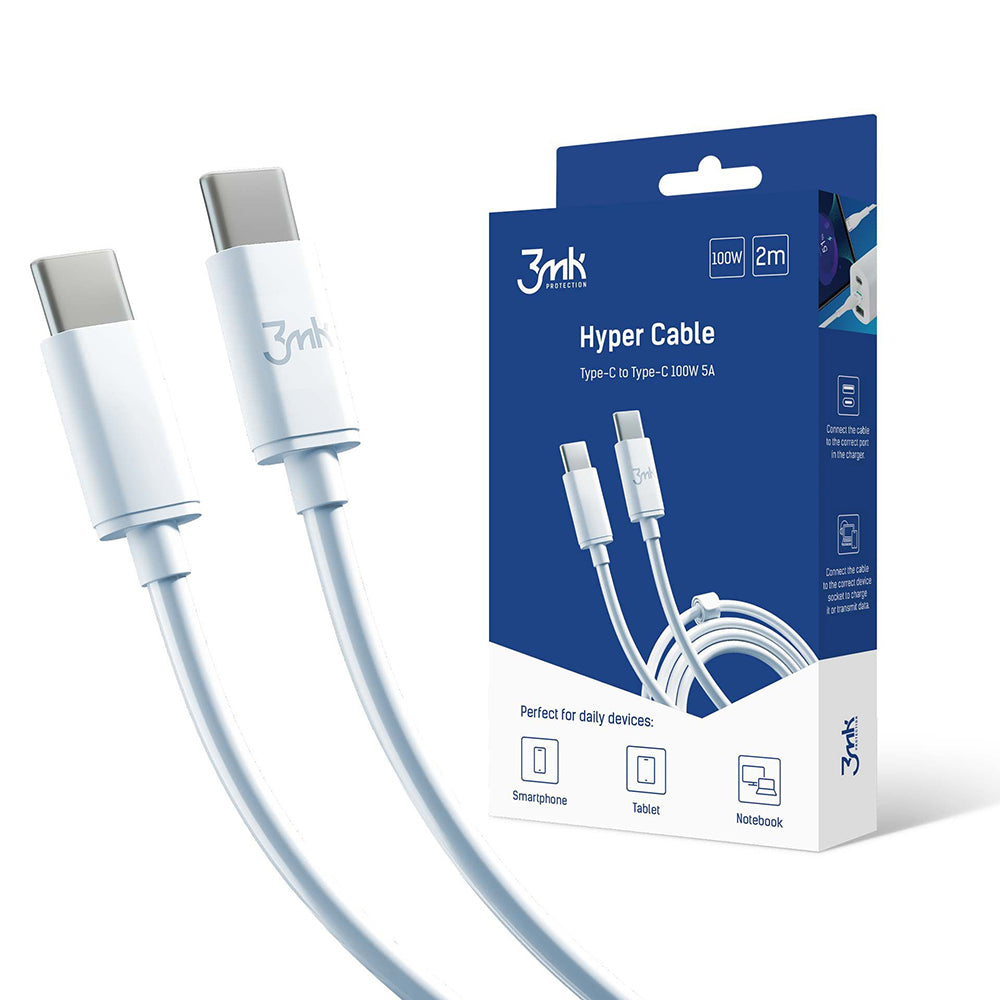 Cavo Dati e Ricarica USB-C - USB-C 3MK Hyper, 100W, 2m, Bianco