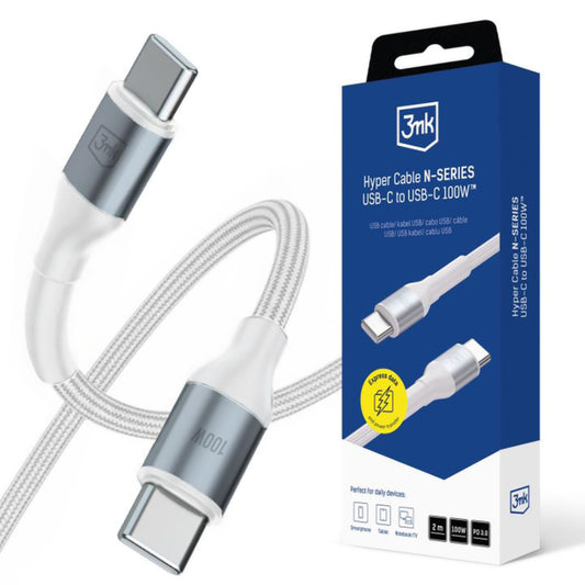 Cavo Dati e Ricarica USB-C - USB-C 3MK Hyper N, 100W, 2m, Bianco