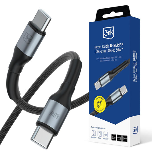 Cavo Dati e Ricarica USB-C - USB-C 3MK Hyper N, 60W, 0,5m, Nero