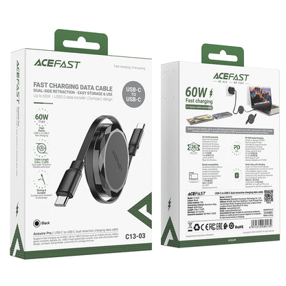 Cavo Dati e Ricarica USB-C - USB-C Acefast C13-03, 60W, 0.8m, Nero