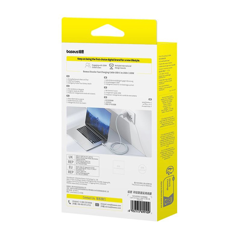 Cavo Dati e Ricarica USB-C - USB-C Baseus Discolor, 100W, 2m, Blu Verde E0420703