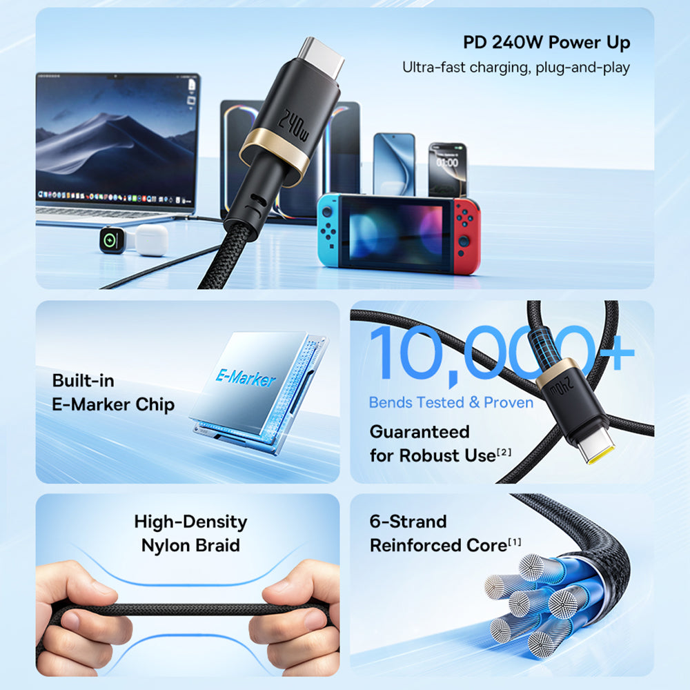 USB-C Data and Charging Cable - USB-C Baseus Dura, 240W, 1m, Gold Black P10377803U03-00