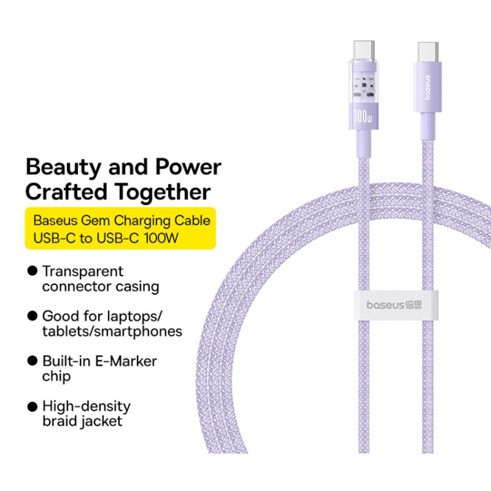 USB-C Data and Charging Cable - USB-C Baseus Gem, 100W, 1m, Purple P10373000511-00