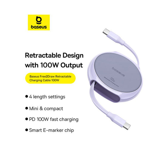 Cavo Dati e Ricarica USB-C - USB-C Baseus Pathfinder Retractable, 100W, 1m, Viola P10368400511-00