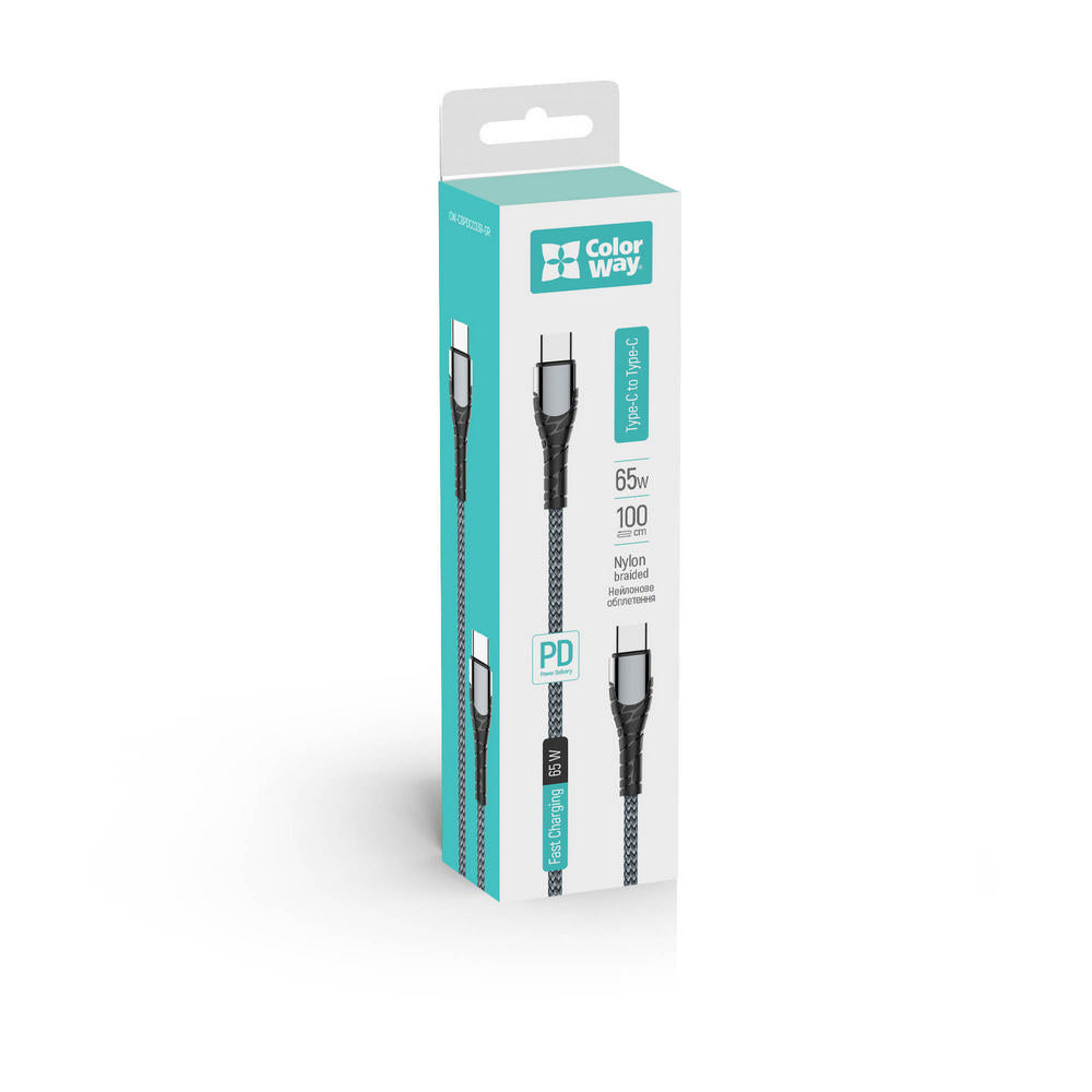 Cavo Dati e Ricarica USB-C - USB-C ColorWay CW-CBPDCC040, 65W, 1m, Grigio