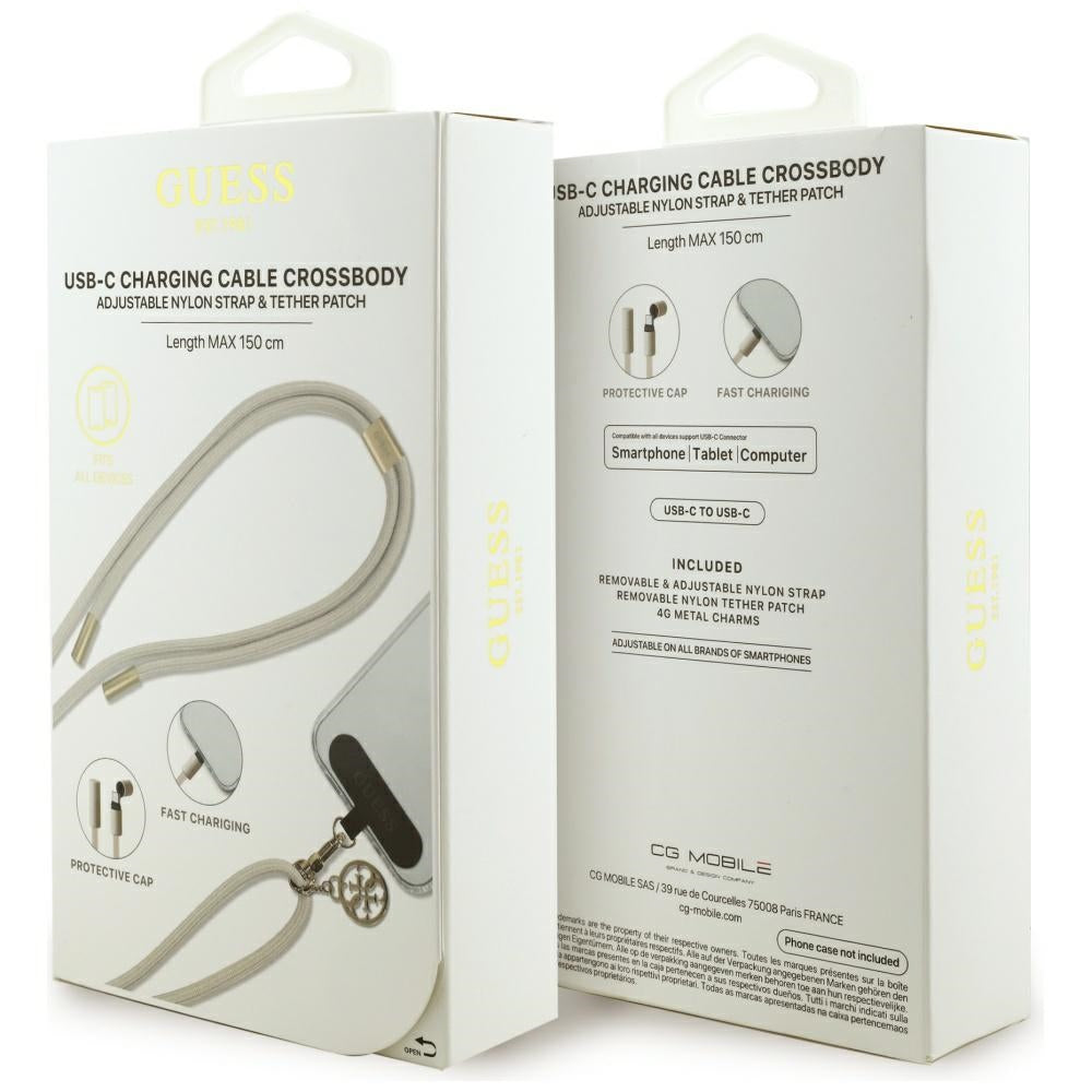 Cavo Dati e Ricarica USB-C - USB-C Guess CBDY 4G Charm, 100W, 1.5m, Beige