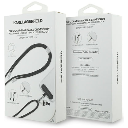 USB-C Data and Charging Cable - USB-C Karl Lagerfeld Ikonik Charm, 100W, 1.5m, Black