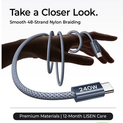 Cavo Dati e Ricarica USB-C - USB-C Lisen, 240W, 2m, Set 2 pezzi, Blu Navy YL0123070023