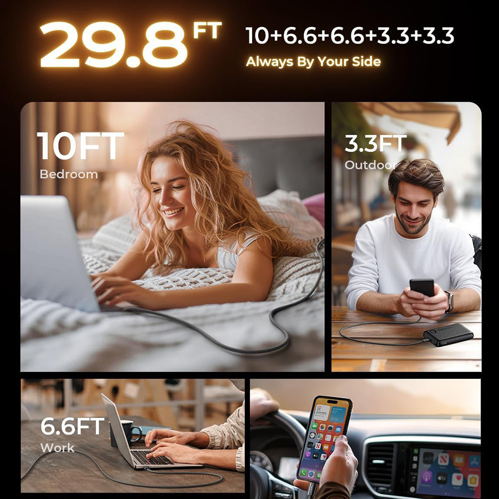 Cavo Dati e Ricarica USB-C - USB-C Lisen, 60W, Set 5 pezzi (2 x 1m, 2 x 2m, 1 x 3m), Nero YL0123070010