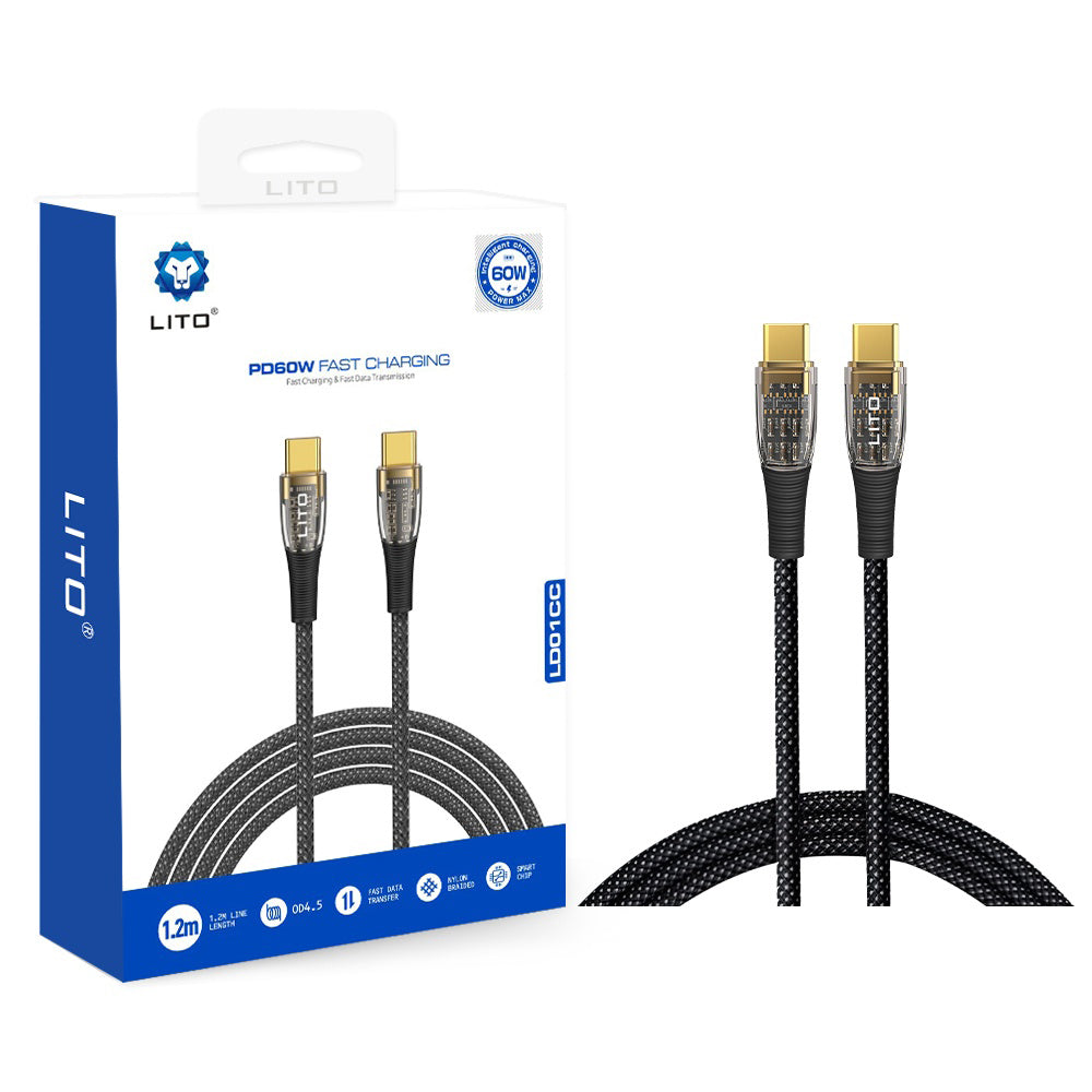 Cavo Dati e Ricarica USB-C - USB-C Lito LD01, 60W, 1.2m, Nero
