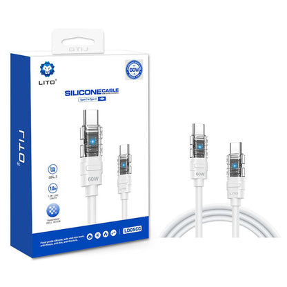 Cavo Dati e Ricarica USB-C - USB-C Lito LD05, 60W, 1m, Bianco