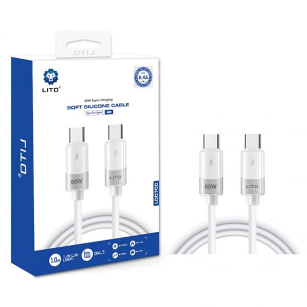Cavo Dati e Ricarica USB-C - USB-C Lito LD07, 60W, 1m, Bianco