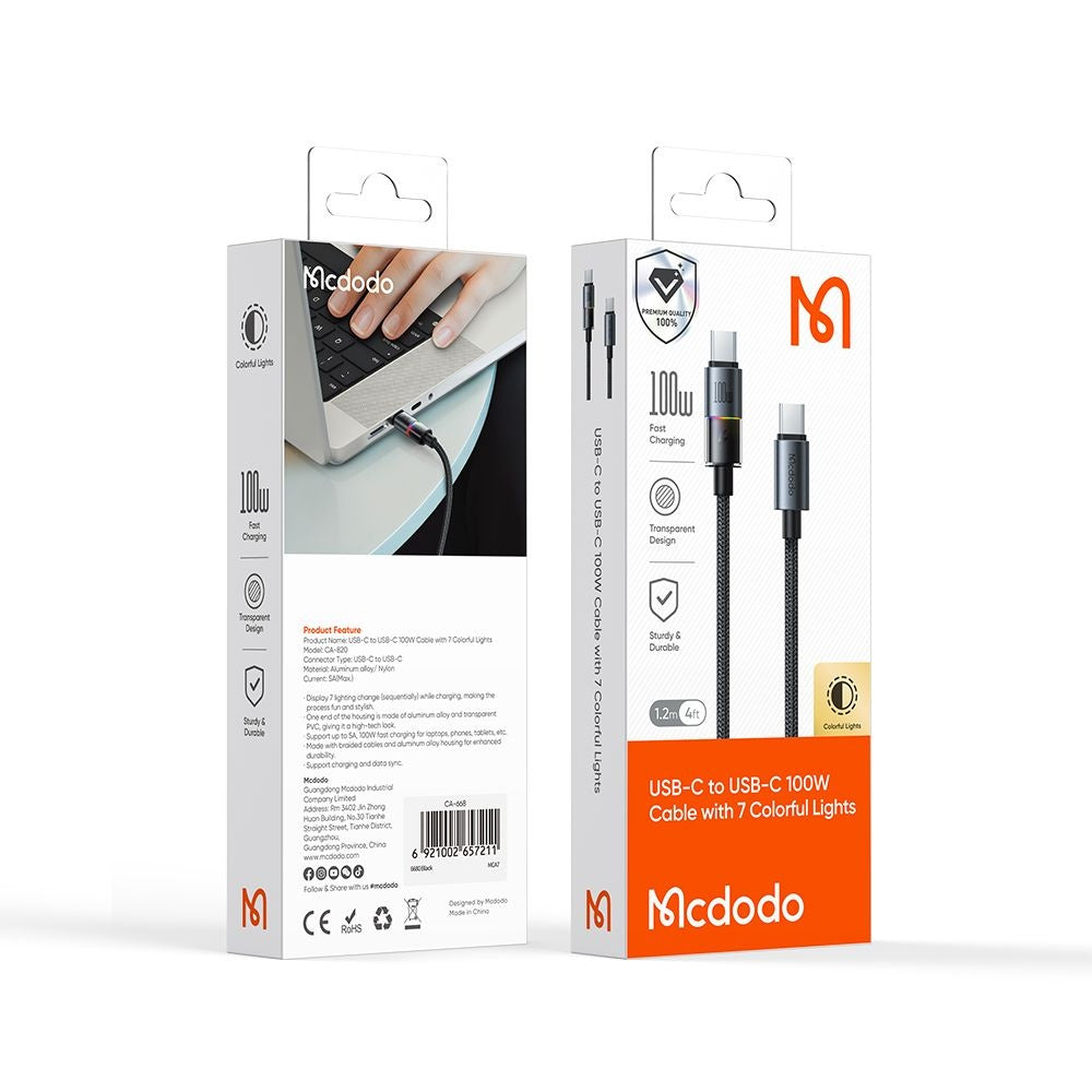 Cavo Dati e Ricarica USB-C - USB-C McDodo CA-8200 Colorful, 100W, 1.2m, Nero