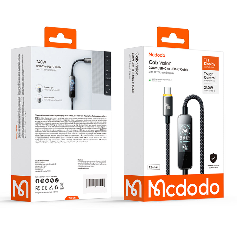 Cavo Dati e Ricarica USB-C - USB-C McDodo CA-8750 Display, 240W, 1,2m, Nero