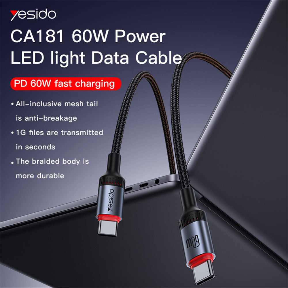 Cavo Dati e Ricarica USB-C - USB-C Yesido CA181, 60W, 1.2m, Nero