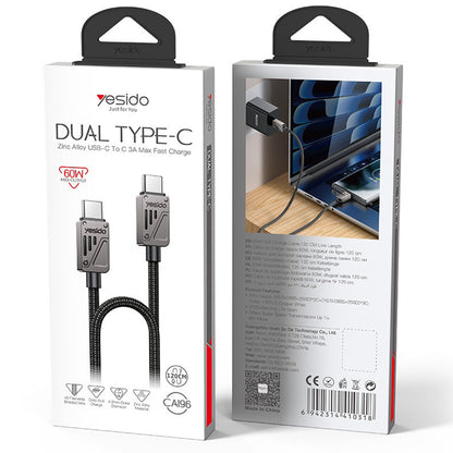 Cavo Dati e Ricarica USB-C - USB-C Yesido CA196, 60W, 1.2m, Nero