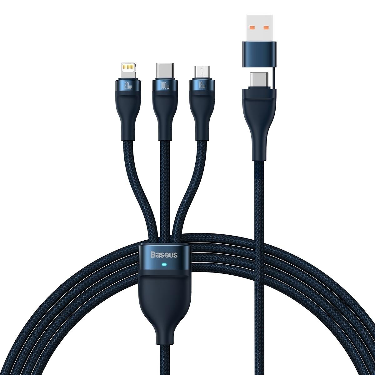 Cavo di ricarica USB-C / USB-A - Lightning / microUSB / USB-C Baseus Flash Series II, 100W, 1,2m, Blu navy CASS030103