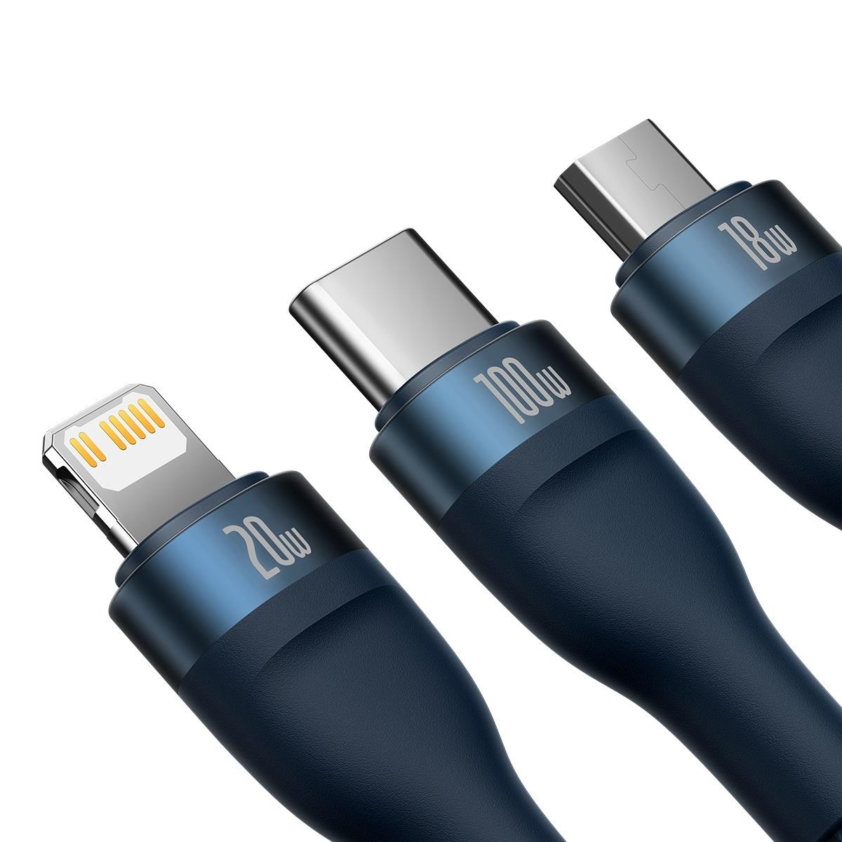Cavo di ricarica USB-C / USB-A - Lightning / microUSB / USB-C Baseus Flash Series II, 100W, 1,2m, Blu navy CASS030103