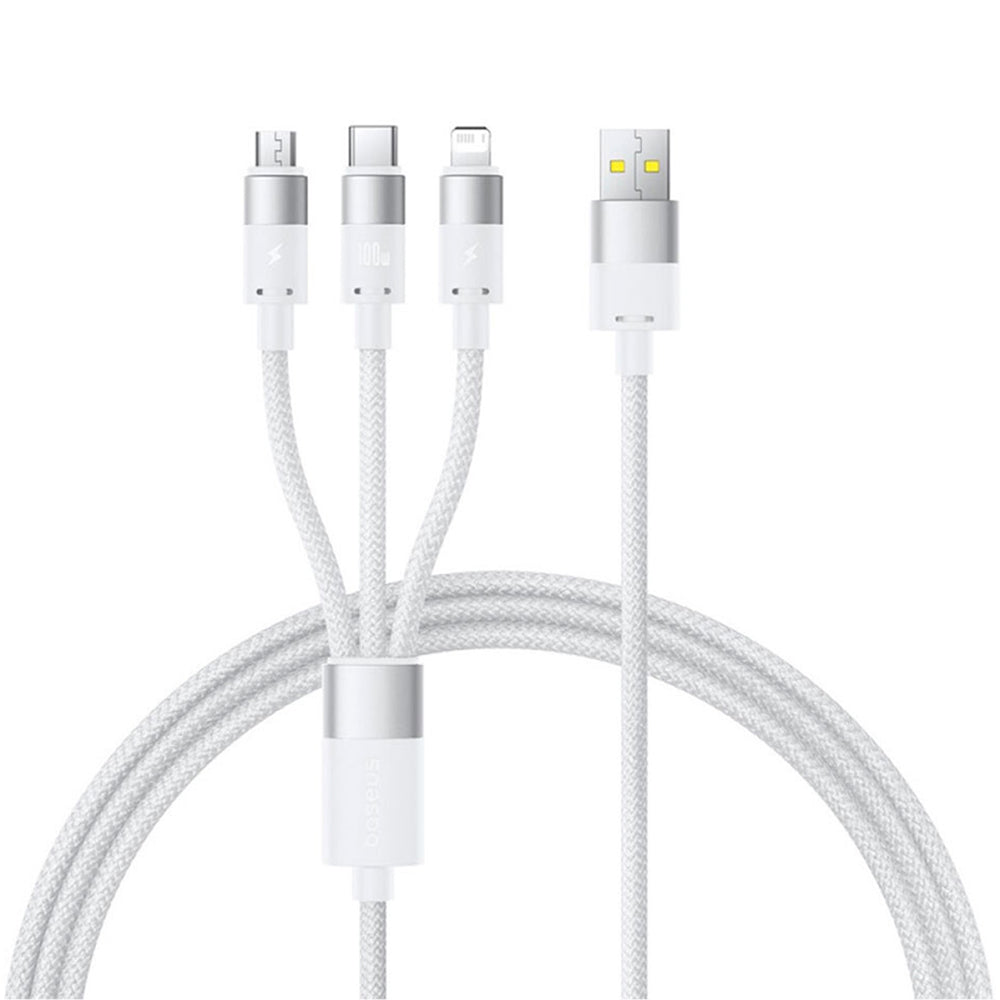 USB-A to Lightning / microUSB / USB-C Baseus StarSpeed Charging Cable, 100W, 1.5m, White P10319900211-00
