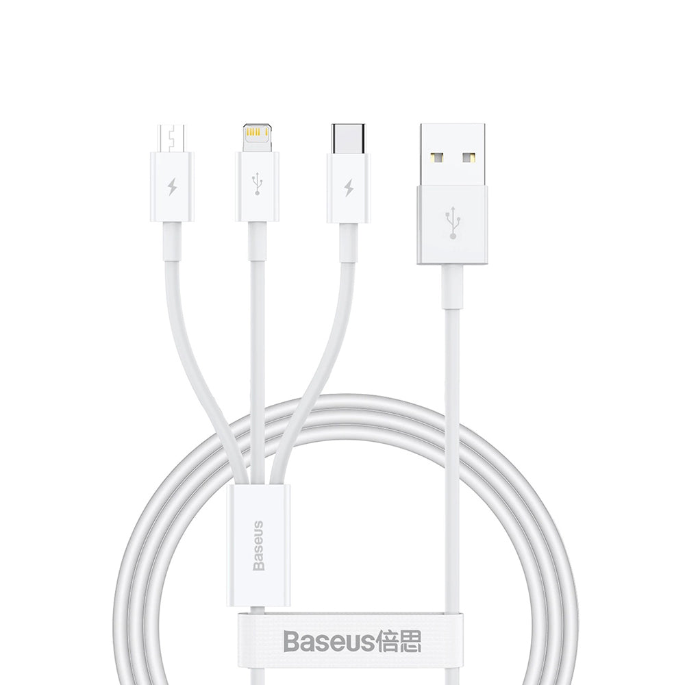 USB-A Charging Cable - Lightning / microUSB / USB-C Baseus Superior 3in1 Series, 20W, 1m, White P10320105221-00