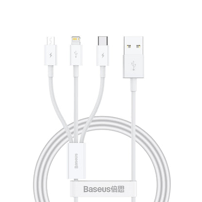 USB-A Charging Cable - Lightning / microUSB / USB-C Baseus Superior 3in1 Series, 20W, 1m, White P10320105221-00