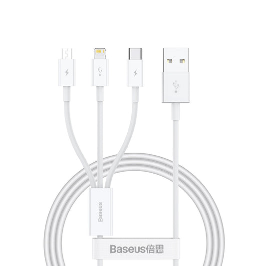 Cavo di Ricarica USB-A - Lightning / microUSB / USB-C Baseus Superior 3in1 Series, 20W, 1m, Bianco P10320105221-00