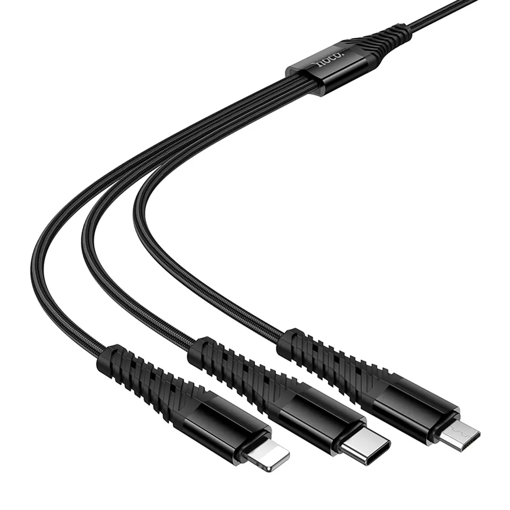 Cavo di Ricarica USB-A / USB-C - Lightning / microUSB / USB-C HOCO X123 3in1, 18W, 1m, Nero