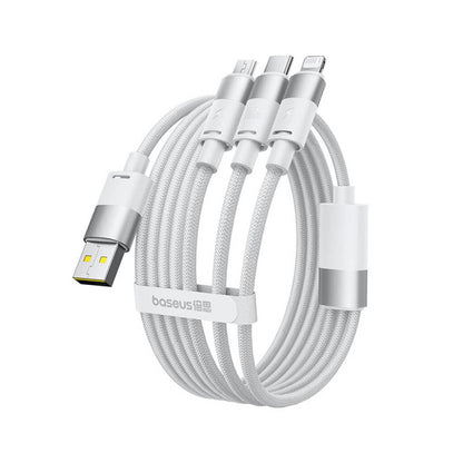 USB-A to Lightning / microUSB / USB-C Baseus StarSpeed Charging Cable, 100W, 1.5m, White P10319900211-00