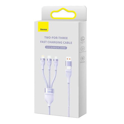 USB-A / USB-C - Lightning / microUSB / USB-C Baseus Flash Series II 3in1 Charging Cable, 100W, 1.2m, Purple CASS030105