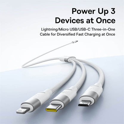 USB-A to Lightning / microUSB / USB-C Baseus StarSpeed Charging Cable, 100W, 1.5m, White P10319900211-00