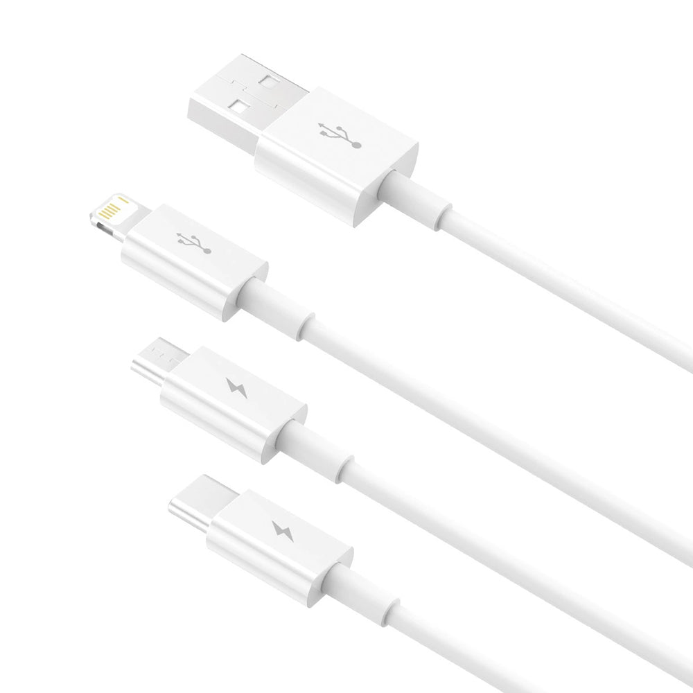 USB-A Charging Cable - Lightning / microUSB / USB-C Baseus Superior 3in1 Series, 20W, 1m, White P10320105221-00