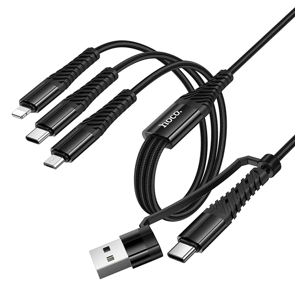 Cavo di Ricarica USB-A / USB-C - Lightning / microUSB / USB-C HOCO X123 3in1, 18W, 1m, Nero