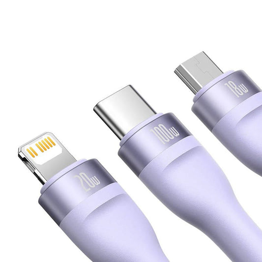 USB-A / USB-C - Lightning / microUSB / USB-C Baseus Flash Series II 3in1 Charging Cable, 100W, 1.2m, Purple CASS030105