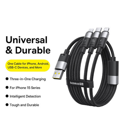 USB-A to Lightning / microUSB / USB-C Baseus StarSpeed Charging Cable, 100W, 1.5m, White P10319900211-00