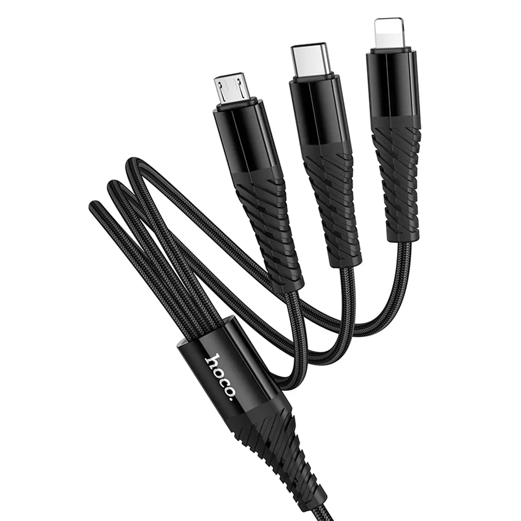 Cavo di Ricarica USB-A / USB-C - Lightning / microUSB / USB-C HOCO X123 3in1, 18W, 1m, Nero