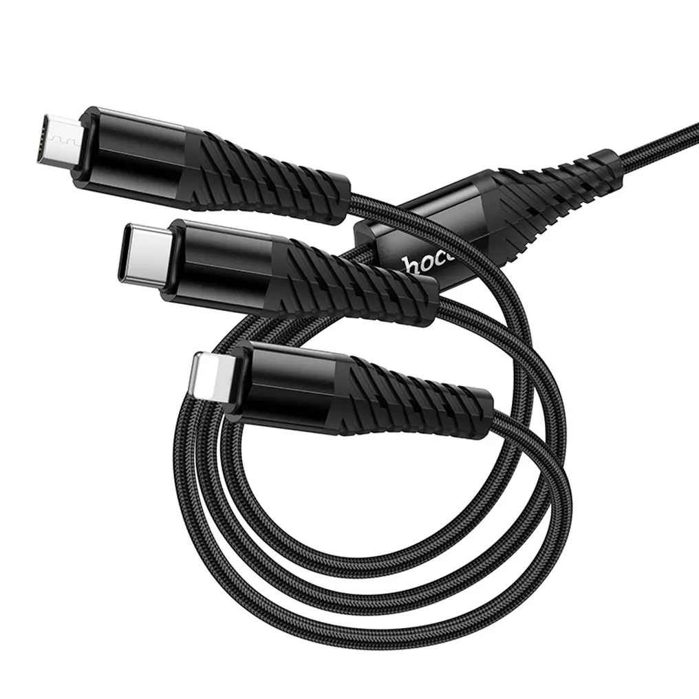 Cavo di Ricarica USB-A / USB-C - Lightning / microUSB / USB-C HOCO X123 3in1, 18W, 1m, Nero