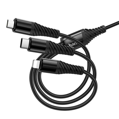 Cavo di Ricarica USB-A / USB-C - Lightning / microUSB / USB-C HOCO X123 3in1, 18W, 1m, Nero