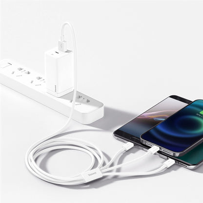 USB-A Charging Cable - Lightning / microUSB / USB-C Baseus Superior 3in1 Series, 20W, 1m, White P10320105221-00