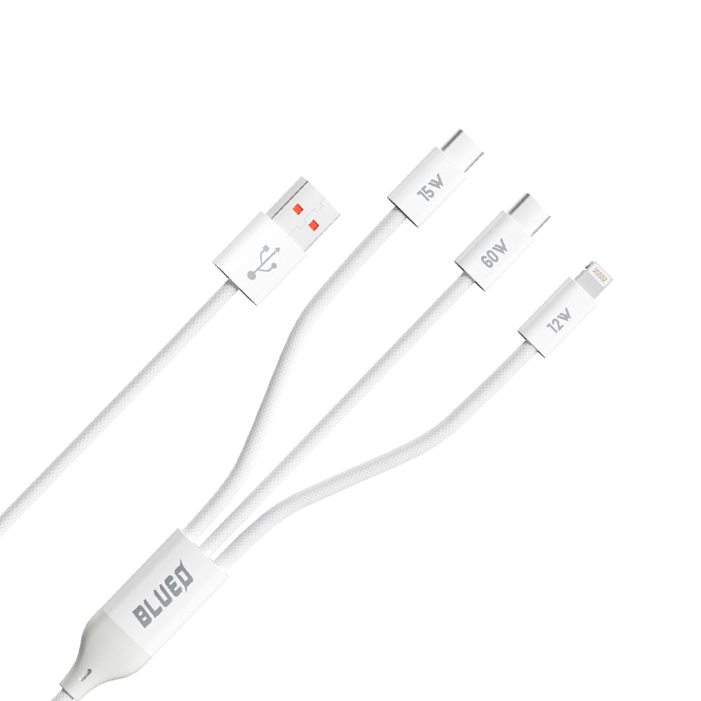 Cavo di Ricarica USB-A - Lightning / 2 x USB-C Blueo, 75W, 1.2m, Bianco