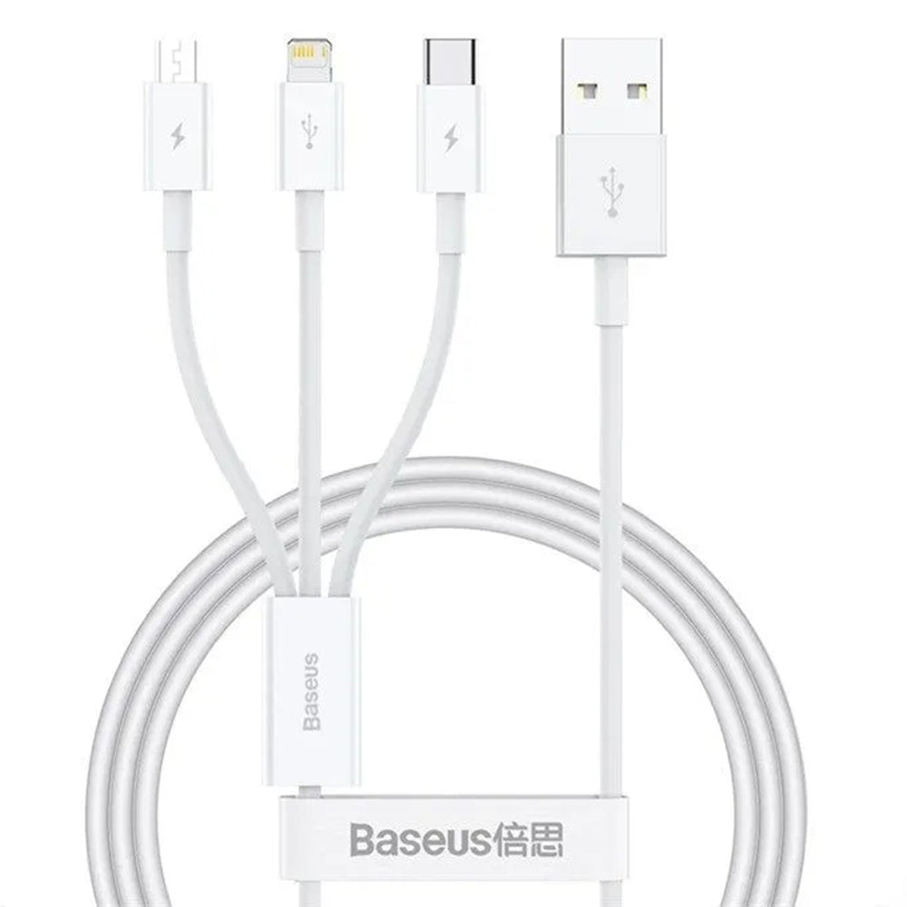 Cavo di Ricarica USB-A - Lightning / microUSB / USB-C Baseus 3in1, 100W, 1.5m, Bianco P10377705213-00